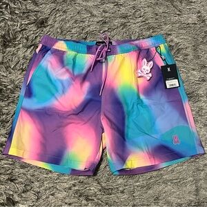 Psycho Bunny Swim Trunks Mens Large Multi Tie Dye Cloud Print Mesh Lined NWT